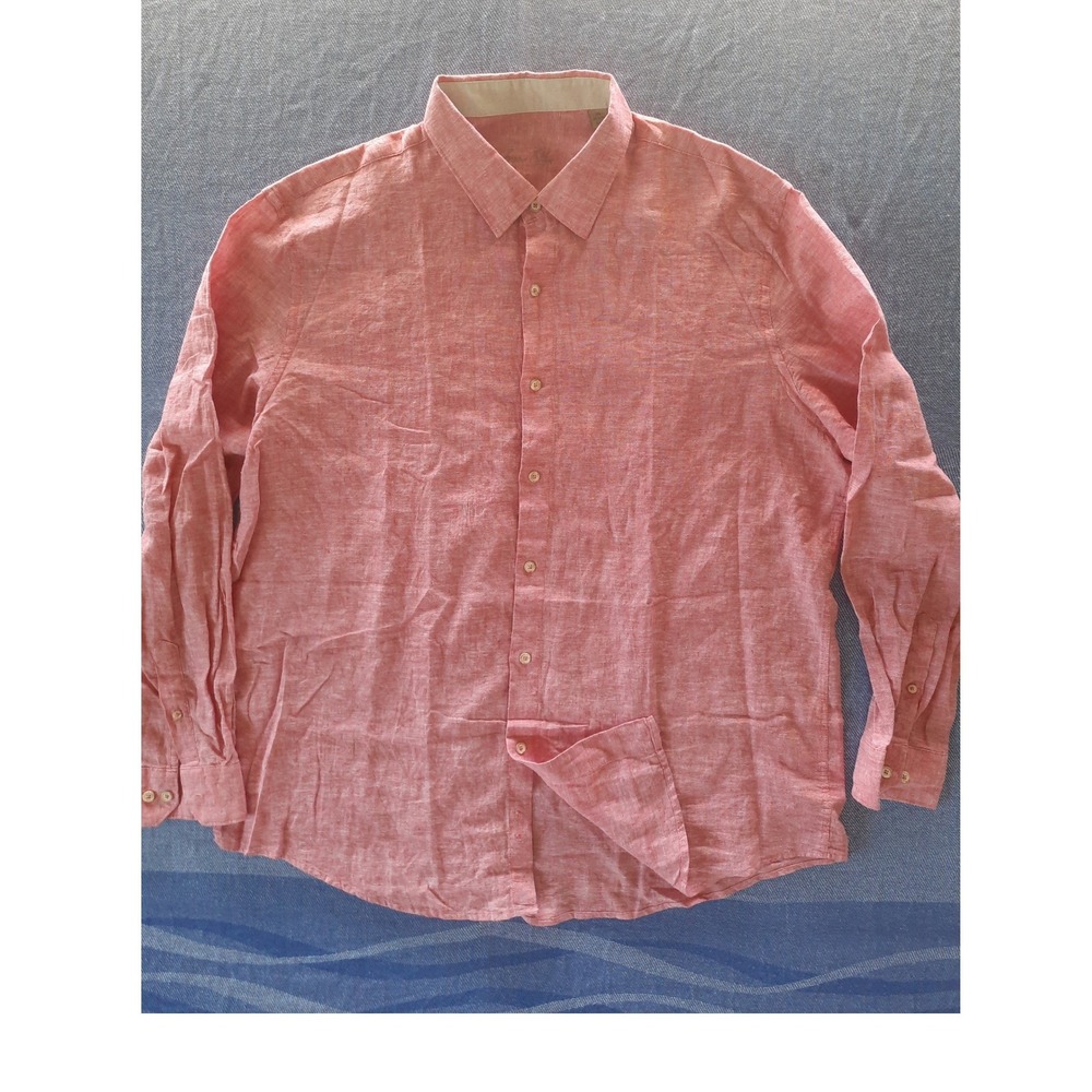 Tasso Elba Mens XL Pink Linen Cotton Blend Long Sleeve Button Down Shirt